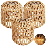 3PCS Bohemian Rattan Lamp Shades, 5.9 x 5.1 in Small Boho Handwoven Paper Rope Lamp Shade Replacement for E27 Light Fixtures,Wic