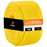 Yellow Twisted Polypropylene Rope 1/4 Floating Poly Pro Cord 100 Ft Resistant to Oil, Moisture, Marine Growth and Chemicals