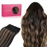 WENNALIFE Sew in Hair Extensions Real Human Hair, 16 Inch 80g Balayage Natural Black to Chestnut Brown Machine Weft Remy Hair Ha