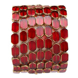 DADIFEN Glass Octagon Beads Red 6x9mm 28pcs Rectangle Golden Edge Crystal Loose Beads for DIY Craft Jewelry Making
