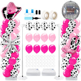 Kasyat 2 Sets Disco Cowgirl Balloon Column Stand Kit with 4d Cowgirl Hat Boots Disco Ball Exploding Stars Balloons Hot Pink Silv