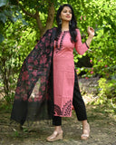 Gosriki Women'S Rayon Blend Embroidered Straight Kurta With Pant & Dupatta (Zamin Pink-Gs_L_Pink_Large),Pink,,B0CYH6GXR3