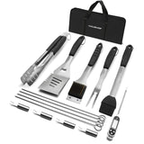 HAUSHOF Large Grilling Accessories, BBQ Grill Set, Heavy Duty Stainless Steel Barbecue Utensils with 16-1/2 Spatula, Brush, Fo