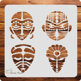 Kachi Pencil Trible Art Faces Craft Stencil for Art and Painting, Size 6 x 6 inch Reusable Stencil for Painting, Fabric, Glass,
