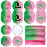 Marsui 24 Pcs Green and Pink Birthday Party Favors Witch Gifts for Girl Women Bulk Witch Mini Compact Mirror 2.76 Inch Portable 