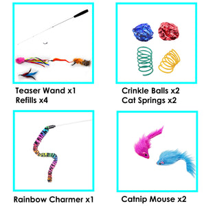 SillyPet Youngever 12 Pieces Cat Toys Teasing Feather Toy, Retractable Wand with Assorted Teaser Refills, Interactive Feather Te