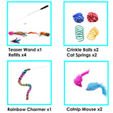 SillyPet Youngever 12 Pieces Cat Toys Teasing Feather Toy, Retractable Wand with Assorted Teaser Refills, Interactive Feather Te