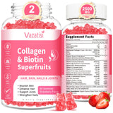 2 Pack Sugar Free Collagen Gummies for Women Men, Multi Collagen Peptides Gummies Type I II III V X with Biotin Vitamin A B C D 