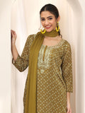 Libas Women'S Silk Blend Kurta Sets (99450_Olive_M)