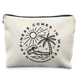 Likjad Summer Beach Makeup Bag, Happiness Comes in Waves Coastal Cosmetic Bags for Women, Tropical Ocean Beachy Makeup Pouch, Gi
