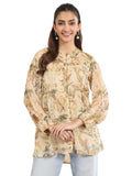 Libas Women'S Chiffon Floral Printed Straight Kurti (98023O_Beige_M)