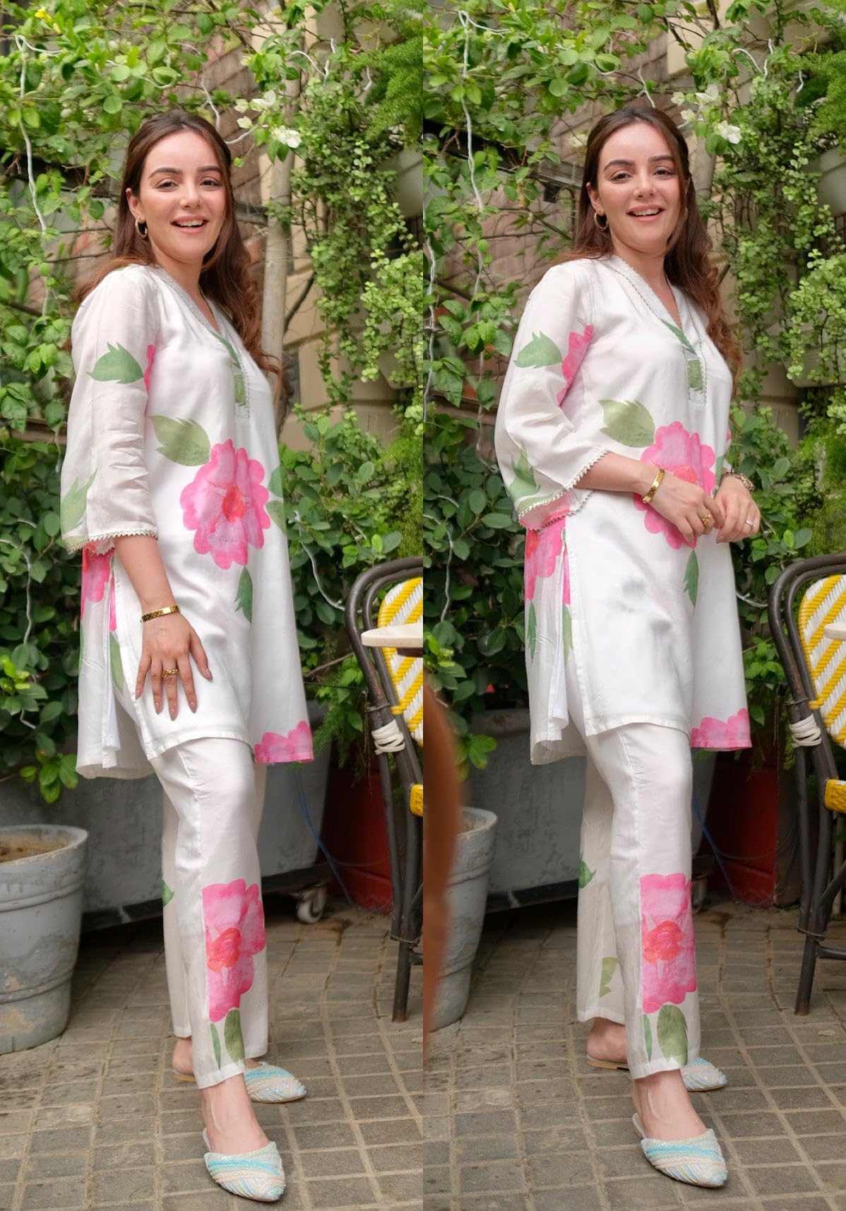 Anni Designer Women'S Cotton Blend Short Length Printed Co-Ord Set (Lace Cream Co Ord_M_Cream_Medium),Cream,M,Cotton Blend,Regular,Kurta