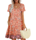 Sherosa Women Casual Swimwear Swimsuit Cover Up Short Beach Dress Summer Dress Beach Vacation(M Tangerine) -Like New