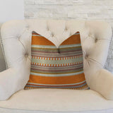 Plutus Brands Plutus Chic Stripe Saffron Handmade Throw Pillow, 12 X 25, Orange/Olive/Cream