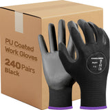 Kebada Safety Work Gloves,240 Pairs Bulk Pack, PU Coated, Ideal for Warehouse, Construction, Gardening and Mechanics, Black, Sma