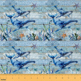 Feelyou Cute Whales Fabric by The Yard 5 Yards Ocean Animal Decorative Waterproof Outdoor Fabric Marine Animals Underwater World