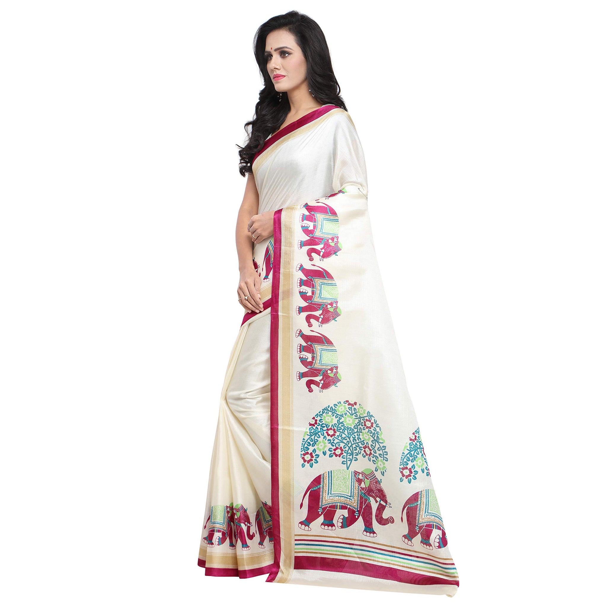 Anni Designer Sarees For Women Magenta Color Khadi Silk Printed Saree With Blouse Piece(Skylora-Magenta_Free Size),Magenta,Free,Silk,ready to wear,Saree