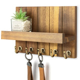 Rebee Vision Acacia Wood Key Holder Wall Mount - Farmhouse Key Holder for Wall & Mail Organizer with Shelf for Home Decor - Idea