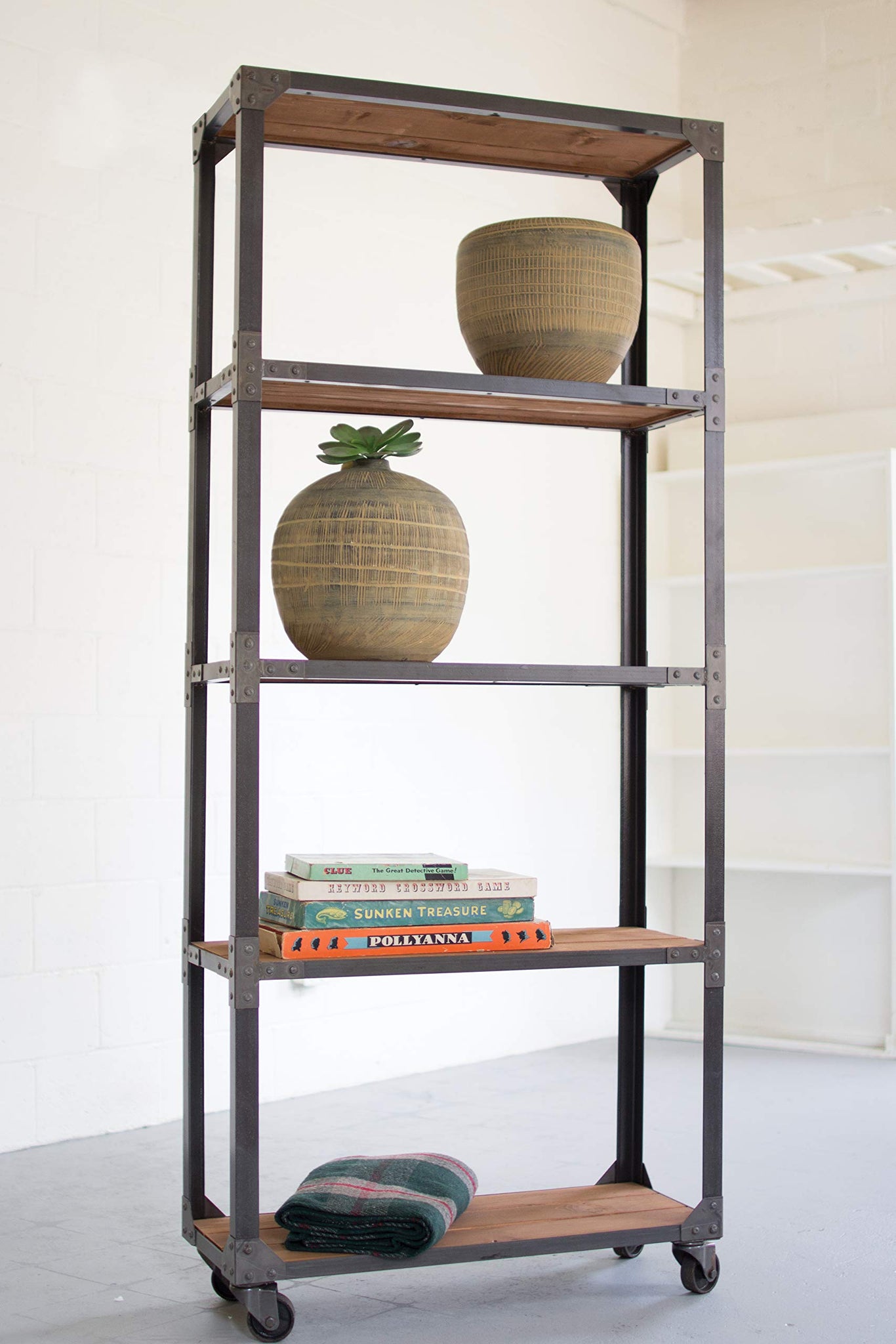 Gwg Outlet Large Iron And Recycled Wood Shelving Unit Cq6913
