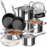 Ciwete Stainless Steel Nonstick Pots and Pans Set - 11PC, 18/10 Triple Ply Stainless Steel Induction Cookware Set, Kitchen Cookw