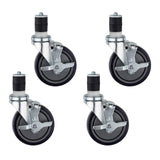 DuraSteel 11/2 Expanding Stem Caster with Side Brake for Commercial Kitchen Prep Work Tables 5 Polyurethane Wheel / 6 Moun