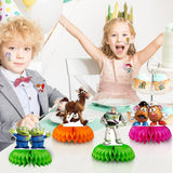 Bluegogo 9 Pieces Honeycomb Centerpieces, Toy Inspired Party Supplies, Table Centerpieces, Double Sided Table Centerpieces with 50 Stickers for Baby Shower Photo Booth Props