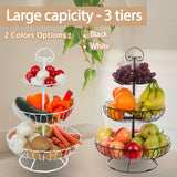 Lily's Home Wire Fruit and Vegetable Holder, 3-Tiered Fruit Basket, Kitchen Accessories - Black