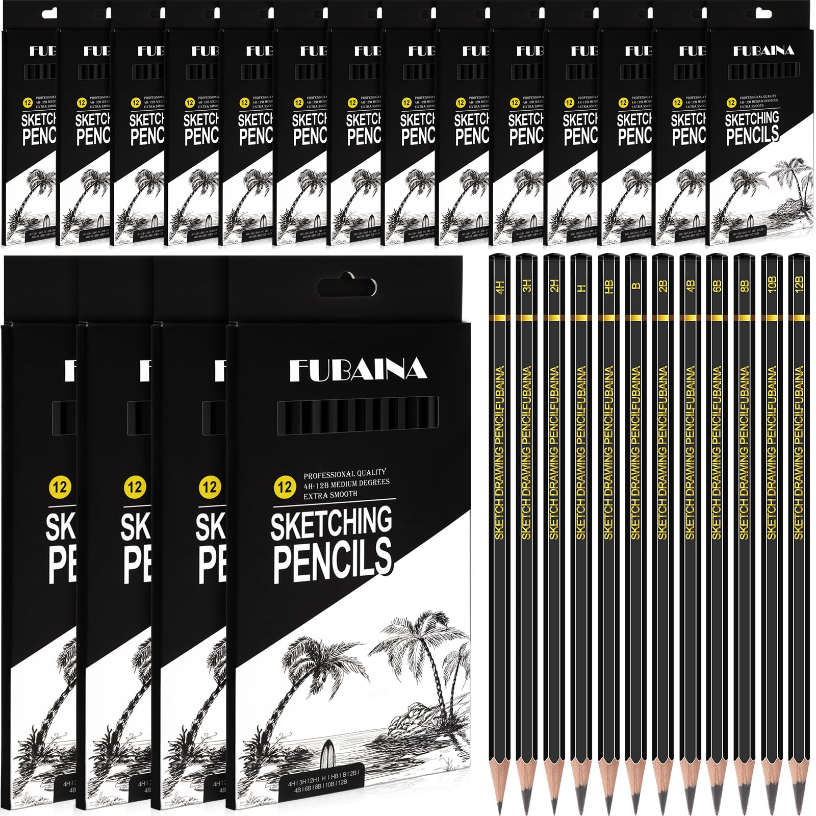 Humyoun 216 Pcs Drawing Sketching Pencil Set Professional (12b - 4h) Graphite Charcoal Gift Bulk for Artists Beginners, Pro Arti