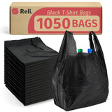 Reli. T-shirt Plastic Bags | 1,050 Pack | Black Plastic Bags with Handles (Plain) | Ideal for Grocery, Shopping, Food Take Out/T