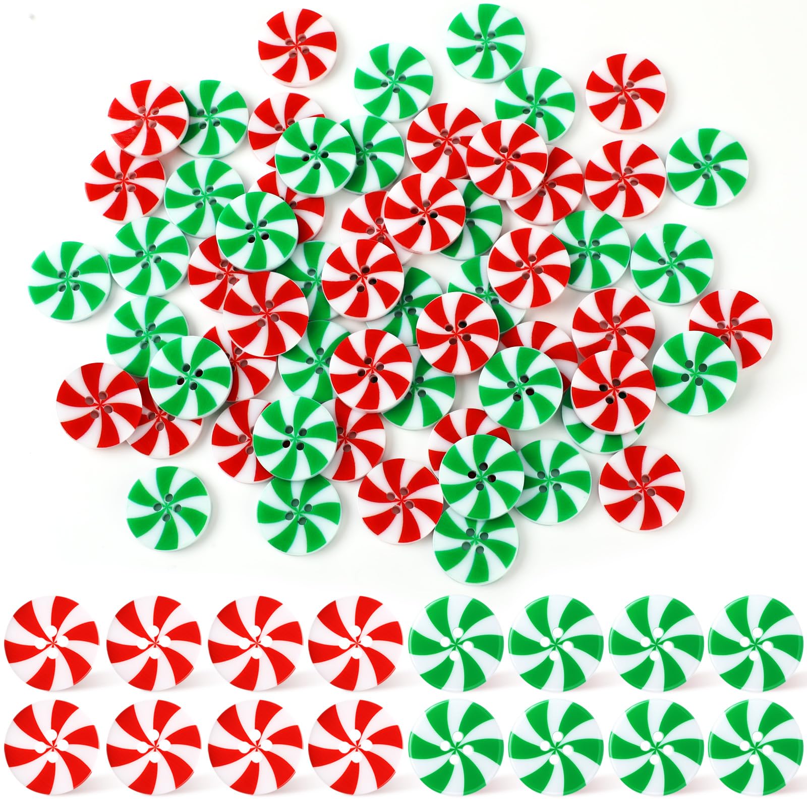 Suncalla 120 Pcs Christmas Candy Buttons Round 4 Holes Resin Sewing Buttons Red and White Winter Xmas Decoration for Clothes Hom