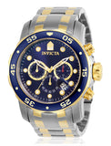 Invicta Mens Pro Diver Scuba 48mm Two Tone Stainless Steel Chronograph Quartz Watch, TT/Blue (Model: 0077)