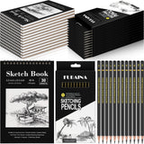 Humyoun 24 Pcs Top Spiral Sketch Pad with Drawing Pencils Set Bulk