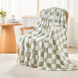 EMME Checkered Blanket Queen Size - 80x90 Green Knit Blanket Soft Fluffy Patterned Throw Blankets for Couch, Sofa, Chair, Bed, C