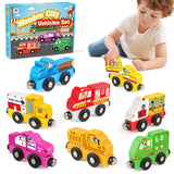 Helsort Wooden Magnetic Trains Cars - 8 Piece Educational and Skill-Building Wooden Toy for Boys and Girls Toys Train, Montessor
