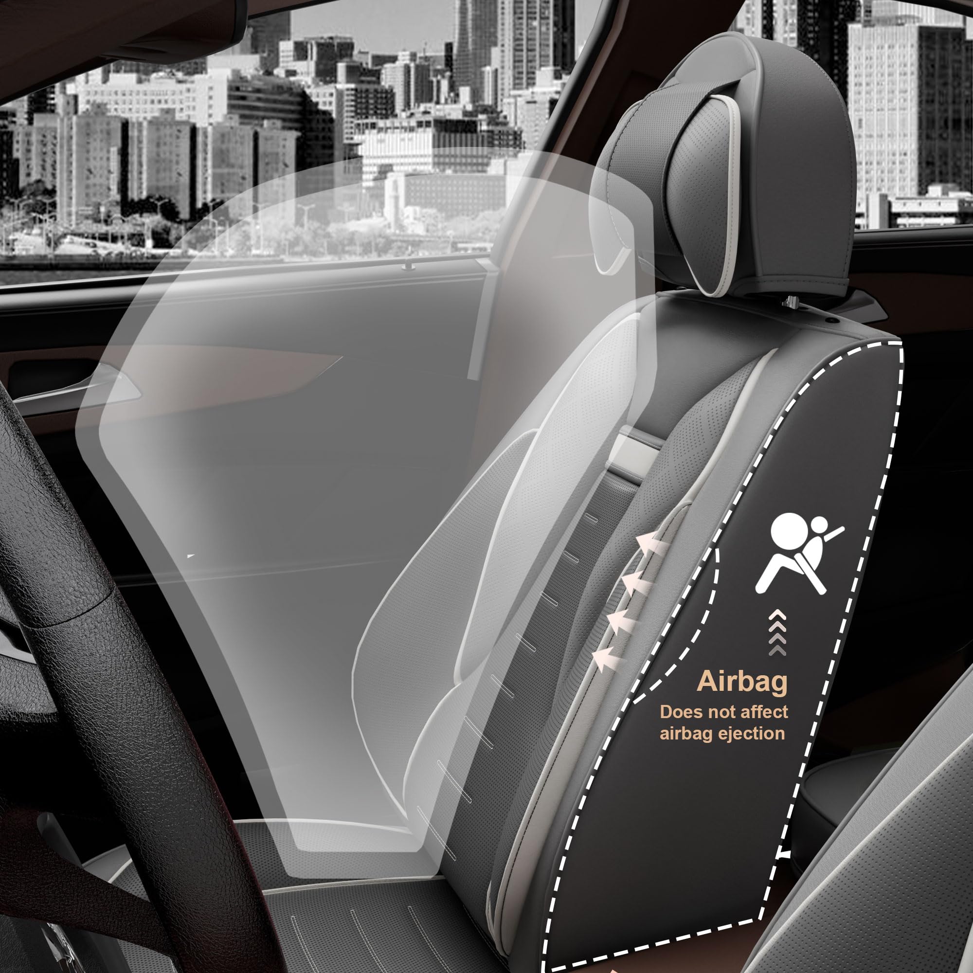 ASLONG 5PCS Angel Wings Front and Back Car Seat Covers Auto Interior Accessories with Water Proof Nappa Leather for Cars SUV Pic