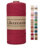 Likeecords 100% Cotton Crochet Bag Cord 2mm 170m Macrame Cord 2mm Crochet Thread Macrame Rope Gift for Knitter (Dark Red)