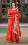 Wedani Russian Silk Anarkali Kurta Set For Womens (In Alpha M Regular Orange),Orange,M,,,