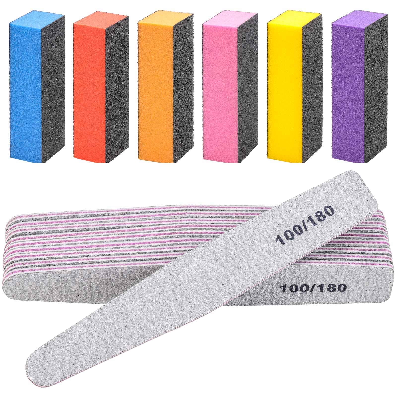 16pcs Nail Files Buffers Kit - 10pcs 100/180 Grit Sharp Nail File Emery Boards, 6pcs Rough Polishing Buffer for Nails Art Pedicu
