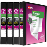 Avery Durable View 3 Ring Binder, 1 Inch Slant Rings, 4 Black Binders (05737)