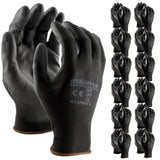 Stauffer Ultra-Thin Black Polyurethane (PU) Coated Safety Work Gloves | 13 Gauge Polyester Liner, Light and Flexible Grip - Medi