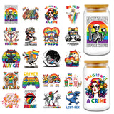 Rngmsi UV DTF Cup Wrap - 20 Sheets Pride Month UV DTF Wraps for 16 oz, LGBTQ Rainbow Love Stickers for Glass Water Botters, Skel