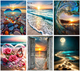 KINPLUB 6 Pack Diamond Painting Kits for Adults, 5D Beach Diamond Art Kits for Beginners, DIY Full Drill Paint with Diamond Gem 