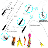 SillyPet Youngever 12 Pieces Cat Toys Teasing Feather Toy, Retractable Wand with Assorted Teaser Refills, Interactive Feather Te