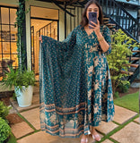 Anni Designer Women'S Rayon Viscose Anarkali Printed Kurta With Pant & Dupatta (Navneeta Dark Green-Vks02_4Xl_Green_Xxxx-Large),Green,4XL,,,