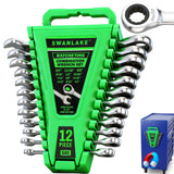 12-Piece Ratcheting Wrench Set, SAE 1/4 - 3/4 inch Ratchet Combination Wrenches Set, 12-Point 72-Tooth Ratchet Spanners with Mag