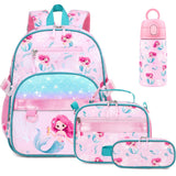 Similove 4PCS Girls Backpack Ages 58 with 13oz Insulated Water Bottle & Lunch Bag & Pencil Case, Toddler School Backpack for Gi