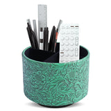 lizimandu Round Leather Art Supply Organizer,Remote Control Holder,360 Degree Spinning,Multi-Functional Pencil Holder,4 Compartm