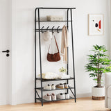 Hall Trees Entryway Bench with Storage, Multifunctional Hallway Organizer, Wood Look Accent Furniture with Metal Frame (Black+Bl