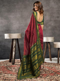 Satrani Women'S Cotton Blend Banarasi Jacquard Saree With Unstitched Blouse Piece (3831S123N_Maroon & Dark Green)