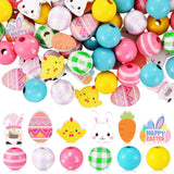 Chitidr 180 Pcs Easter Wooden Beads with Clear Box Bunny Egg Colorful Wood Beads Rabbits Chick Farmhouse Beads for Easter DIY Ga